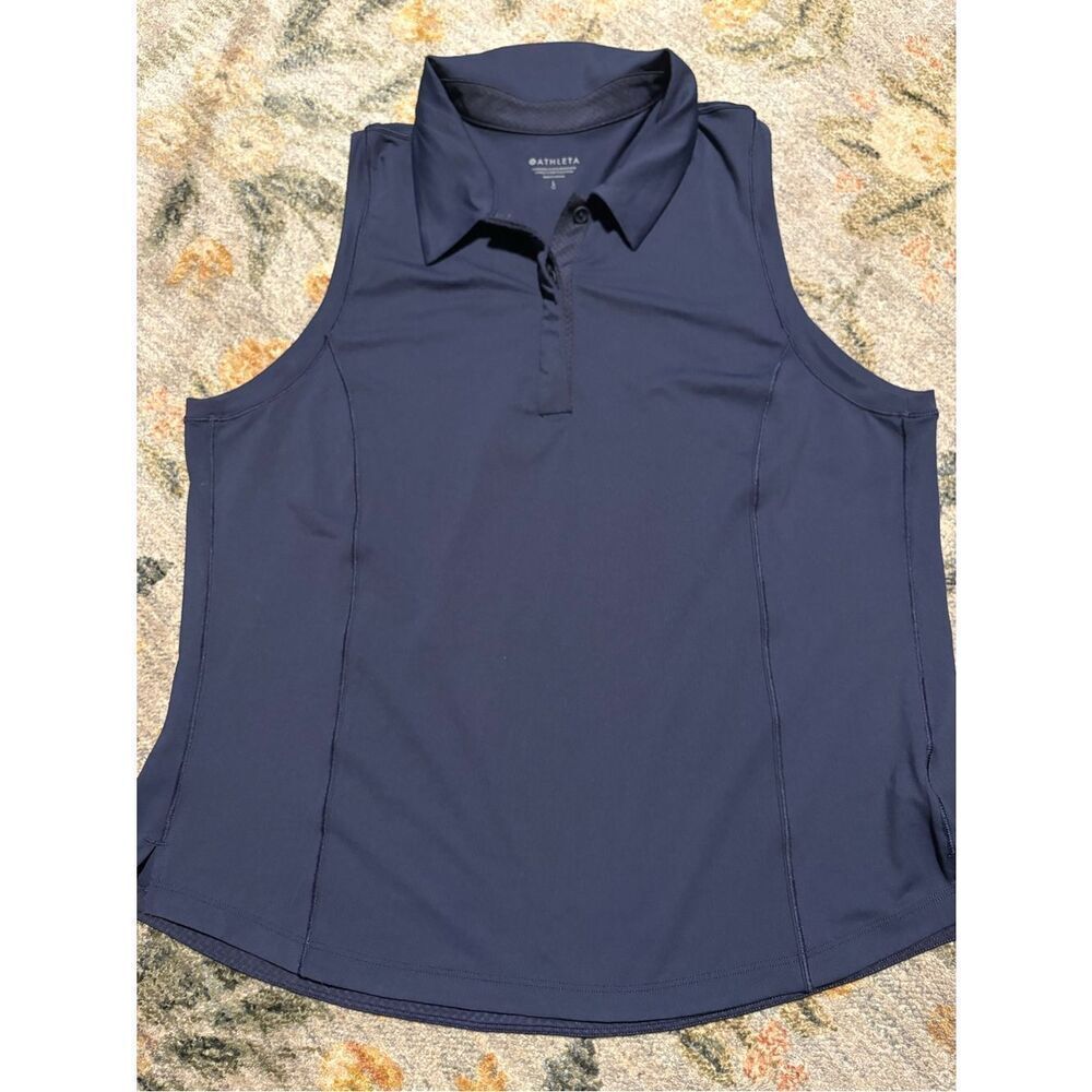 Athleta Sleeveless Polo Tank Top Navy Blue Gold Tennis Pickleball